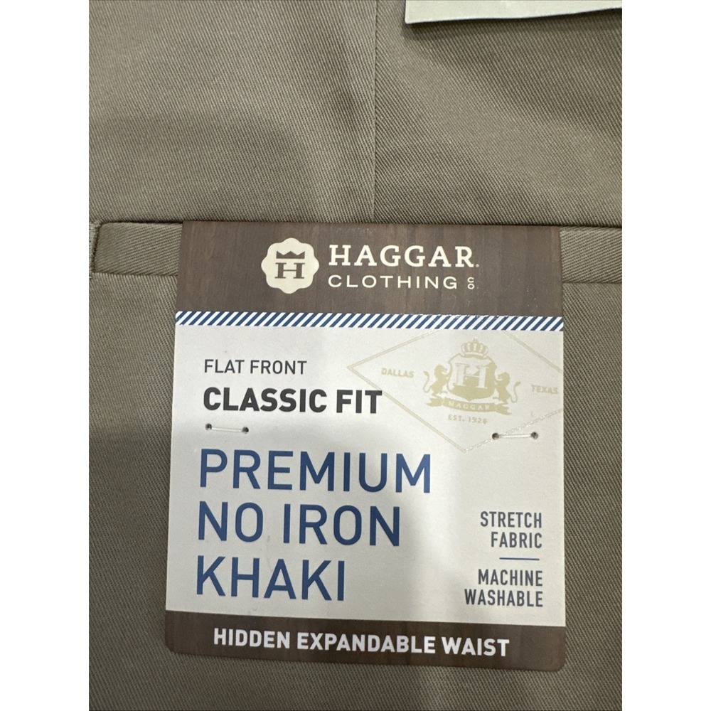 Haggar Clothing Flat Front Classic Fit Pants Men 44x29 Tan Premium No Iron Khaki - Picture 2 of 8